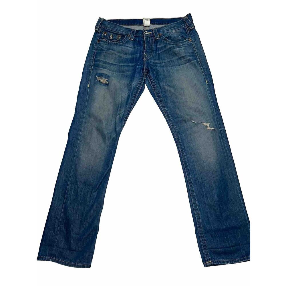 True Religion Jeans Women Size 31 Blue Jordan Pockets Flaps Y2K VTG WB82E20E4
